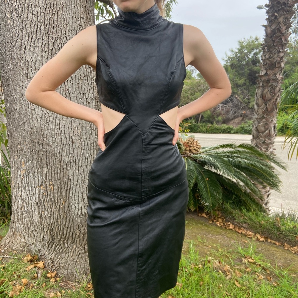 80s vintage Black cutout leather dress